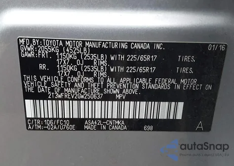 2016 Toyota Rav4 Xle from USA, damaged, VIN 2T3WFREV2GW250637